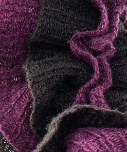 Emporio Armani Brown & Magenta Ruffled Pom Pom Detail Wool Stole For Women -Emporio Armani sale luxury women emporio armani used accessories p504872 004