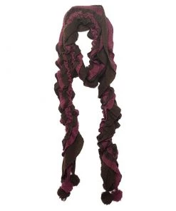 Emporio Armani Brown & Magenta Ruffled Pom Pom Detail Wool Stole For Women