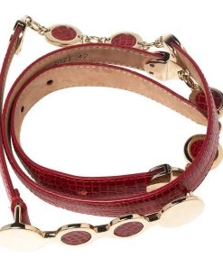 Emporio Armani Red Lizard Embossed Leather Embellished Slim Waist Belt 90CM For Women -Emporio Armani sale luxury women emporio armani used accessories p540383 003