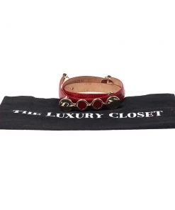 Emporio Armani Red Lizard Embossed Leather Embellished Slim Waist Belt 90CM For Women -Emporio Armani sale luxury women emporio armani used accessories p540383 004