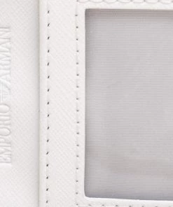 Emporio Armani White/Black Leather Badge Holder With Logo Lanyard For Women -Emporio Armani sale luxury women emporio armani used accessories p602923 008