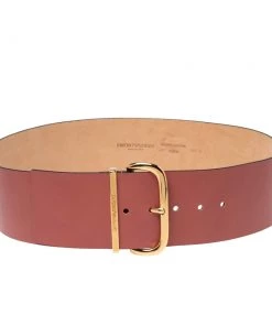 Emporio Armani Rose Gold Leather Waist Buckle Belt For Women