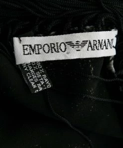 Emporio Armani Black Animal Print Velvet Fringed Triangle Scarf For Women -Emporio Armani sale luxury women emporio armani used accessories p668855 002