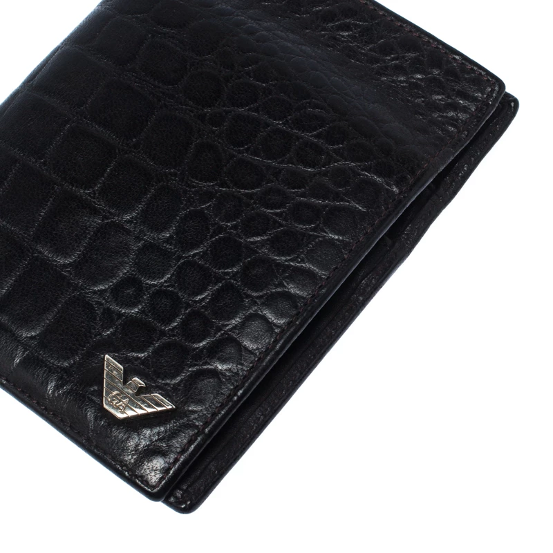 Emporio Armani Dark Brown Croc Embossed Leather Eagle Bi Fold Wallet For Women 13 Emporio Armani Dark Brown Croc Embossed Leather Eagle Bi Fold Wallet For Women - Image 11