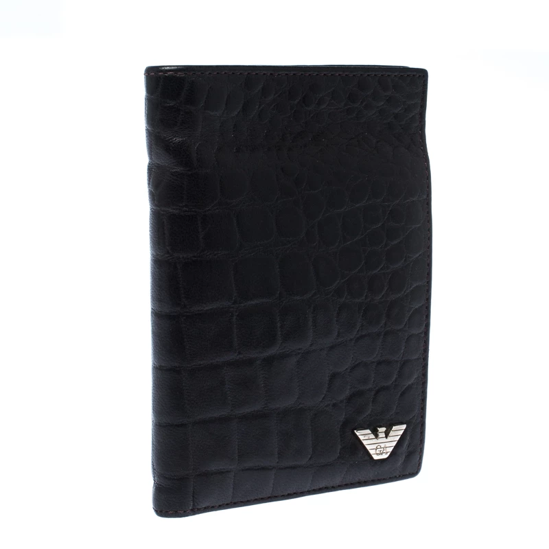 Emporio Armani Dark Brown Croc Embossed Leather Eagle Bi Fold Wallet For Women 5 Emporio Armani Dark Brown Croc Embossed Leather Eagle Bi Fold Wallet For Women - Image 3