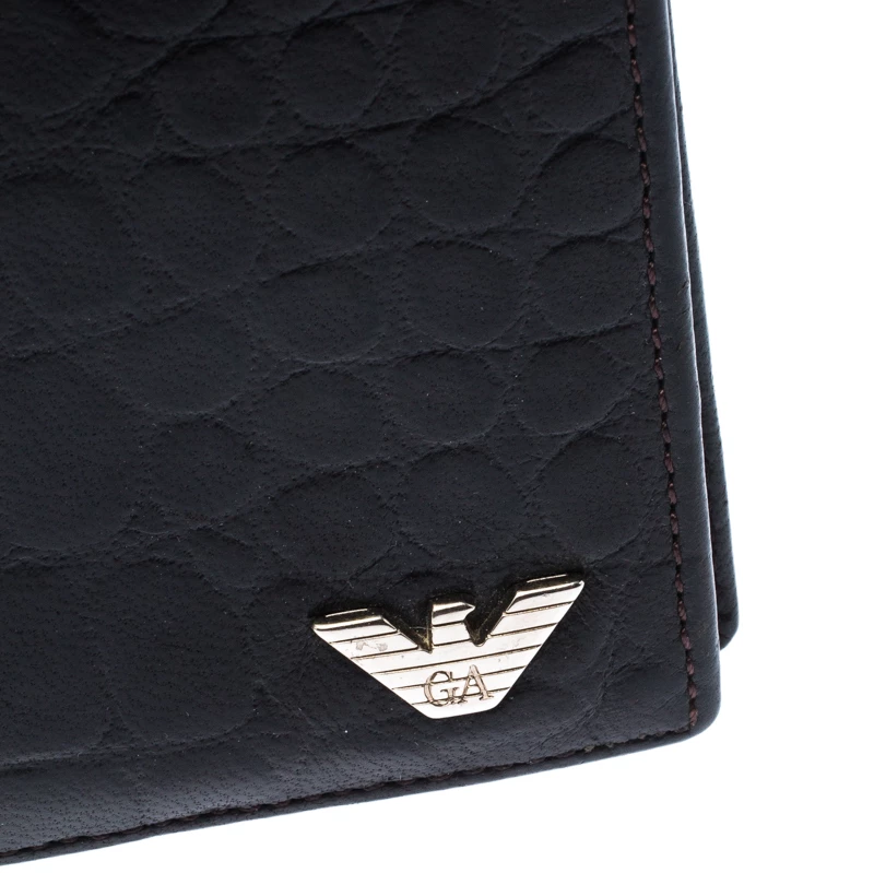 Emporio Armani Dark Brown Croc Embossed Leather Eagle Bi Fold Wallet For Women 7 Emporio Armani Dark Brown Croc Embossed Leather Eagle Bi Fold Wallet For Women - Image 5