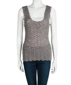 Emporio Armani Metallic Sleeveless Crocheted Top M For Women -Emporio Armani sale luxury women emporio armani used clothes p100076 002