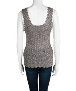 Emporio Armani Metallic Sleeveless Crocheted Top M For Women -Emporio Armani sale luxury women emporio armani used clothes p100076 003