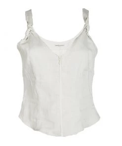 Emporio Armani Cream Linen Knotted Strap Detail Zip Front Crop Top S For Women