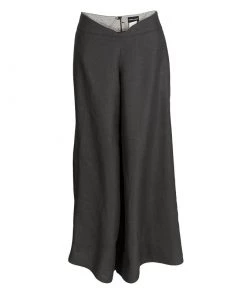 Emporio Armani Grey Linen High Waist Wide Leg Pants M For Women