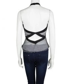 Emporio Armani Monochrome Dot Printed Silk Chiffon Halter Top M For Women -Emporio Armani sale luxury women emporio armani used clothes p101674 003