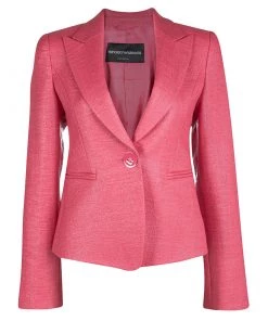 Emporio Armani Coral Pink Basket Weave Tailored Blazer S For Women