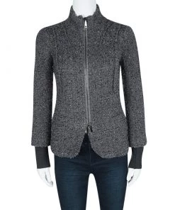 Emporio Armani Grey Textured Wool Zip Front Jacket S For Women 9 Emporio Armani Grey Textured Wool Zip Front Jacket S For Women -Emporio Armani sale luxury women emporio armani used clothes p106536 002