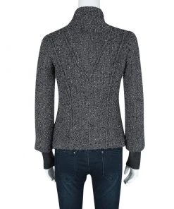 Emporio Armani Grey Textured Wool Zip Front Jacket S For Women 10 Emporio Armani Grey Textured Wool Zip Front Jacket S For Women -Emporio Armani sale luxury women emporio armani used clothes p106536 003