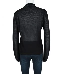 Emporio Armani Black Knit Combination Fabric Detail Cardigan M For Women -Emporio Armani sale luxury women emporio armani used clothes p106561 0003