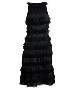 Emporio Armani Black Frill Detail Sleeveless Dress M For Women