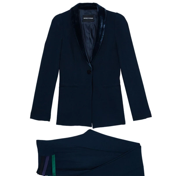 Emporio Armani Navy Velvet Lapel Suit S For Women 3 Emporio Armani Navy Velvet Lapel Suit S For Women