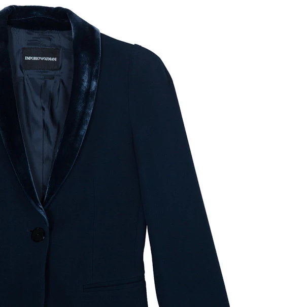 Emporio Armani Navy Velvet Lapel Suit S For Women 8 Emporio Armani Navy Velvet Lapel Suit S For Women - Image 6