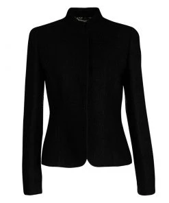 Emporio Armani Black Textured Knit Button Front Jacket M For Women