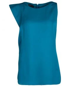 Emporio Armani Blue Felt Panel Detail Sleeveless Top L For Women