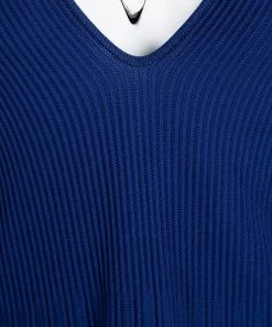 Emporio Armani Blue Ribbed Knit Flared Bottom Long Sleeve Top L For Women -Emporio Armani sale luxury women emporio armani used clothes p113859 0004