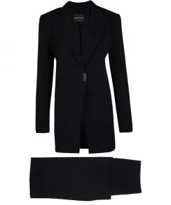 Emporio Armani Black Long Blazer And High Waist Pant Suit L For Women