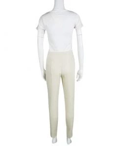 Emporio Armani Cream High Waist Straight Leg Trousers L For Women -Emporio Armani sale luxury women emporio armani used clothes p118047 0003