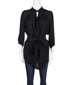 Emporio Armani Black Silk Belted Long Sleeve Tunic S For Women -Emporio Armani sale luxury women emporio armani used clothes p118191 002
