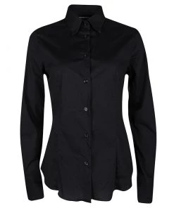 Emporio Armani Black Cotton Button Front Long Sleeve Shirt M For Women