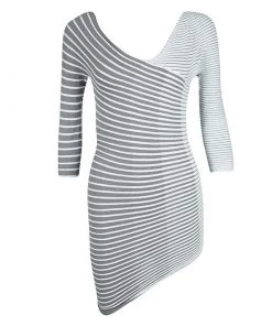 Emporio Armani Grey Striped Pleated Asymmetric Stretch Top S For Women
