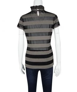 Emporio Armani Sheer Stripe Detail Short Sleeve T-Shirt M For Women -Emporio Armani sale luxury women emporio armani used clothes p119847 003