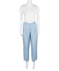 Emporio Armani Blue Linen High Waist Pants S For Women -Emporio Armani sale luxury women emporio armani used clothes p126099 0002