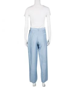 Emporio Armani Blue Linen High Waist Pants S For Women -Emporio Armani sale luxury women emporio armani used clothes p126099 0003