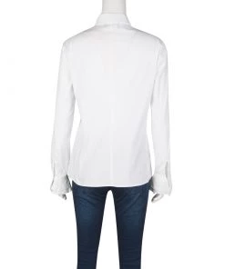 Emporio Armani White Frill Cuff Detail Long Sleeve Shirt L For Women -Emporio Armani sale luxury women emporio armani used clothes p129863 003