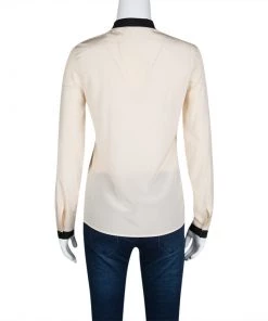 Emporio Armani Beige Contrast Trim Detail Long Sleeve Silk Blouse S For Women -Emporio Armani sale luxury women emporio armani used clothes p130586 003