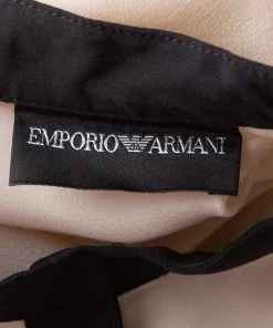 Emporio Armani Beige Contrast Trim Detail Long Sleeve Silk Blouse S For Women -Emporio Armani sale luxury women emporio armani used clothes p130586 005