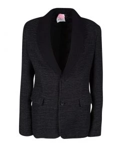 Emporio Armani Grey And Black Button Front Brad Line Jacket M For Women