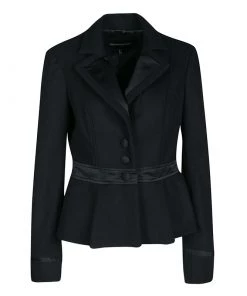 Emporio Armani Black Wool Satin Trim Button Front Short Coat M For Women