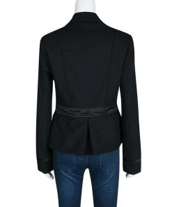 Emporio Armani Black Wool Satin Trim Button Front Short Coat M For Women -Emporio Armani sale luxury women emporio armani used clothes p133595 0003