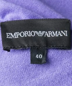 Emporio Armani Lavender Knit Rose Applique Detail Short Sleeve Fitted Top S For Women -Emporio Armani sale luxury women emporio armani used clothes p134476 005