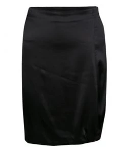 Emporio Armani Black Satin Twist Hem Detail Pencil Skirt S For Women
