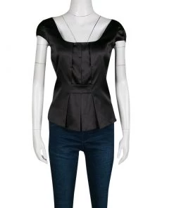 Emporio Armani Black Stretch Silk Satin Cap Sleeve Top S For Women -Emporio Armani sale luxury women emporio armani used clothes p137469 002