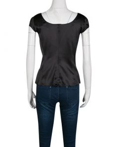Emporio Armani Black Stretch Silk Satin Cap Sleeve Top S For Women -Emporio Armani sale luxury women emporio armani used clothes p137469 003