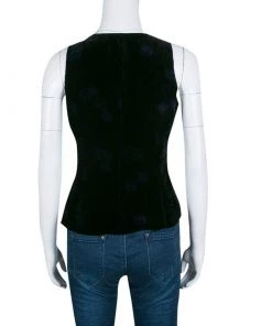 Emporio Armani Black Dotted Corduroy Sleeveless Top S For Women -Emporio Armani sale luxury women emporio armani used clothes p140372 0003