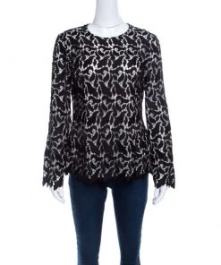 Emporio Armani Black Guipure Lace Long Sleeve Blouse M For Women