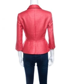 Emporio Armani Pink Textured Peplum Blazer S For Women -Emporio Armani sale luxury women emporio armani used clothes p140730 0003