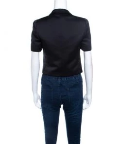 Emporio Armani Black Satin Short Sleeve Cropped Jacket S For Women -Emporio Armani sale luxury women emporio armani used clothes p140744 0003