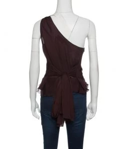 Emporio Armani Burgundy Floral Applique Tie Detail One Shoulder Top S For Women -Emporio Armani sale luxury women emporio armani used clothes p141383 0003