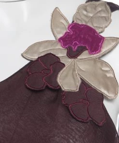 Emporio Armani Burgundy Floral Applique Tie Detail One Shoulder Top S For Women -Emporio Armani sale luxury women emporio armani used clothes p141383 0004