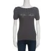 Emporio Armani Grey Knit Perforated Bodice Detail Short Sleeve Top S For Women